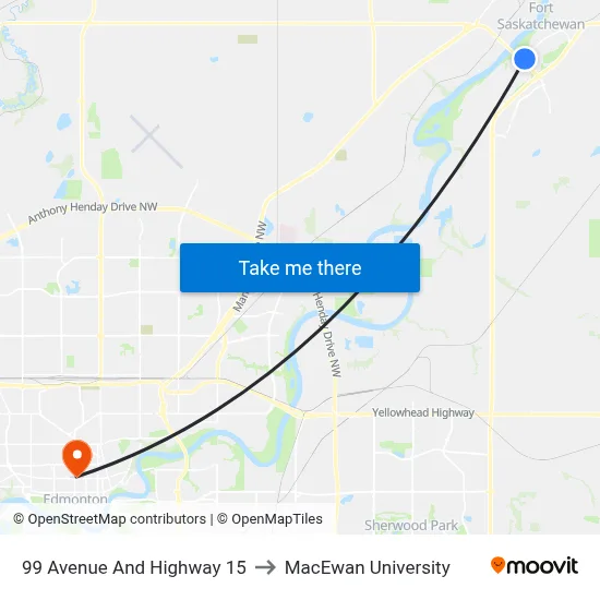 99 Avenue And Highway 15 to MacEwan University map