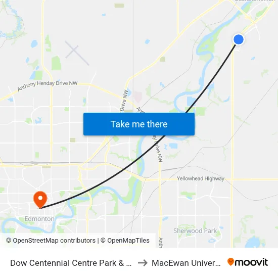 Dow Centennial Centre Park & Ride to MacEwan University map