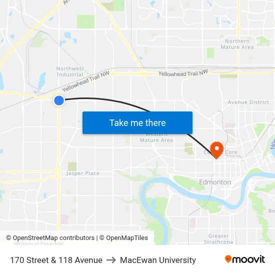 170 Street & 118 Avenue to MacEwan University map