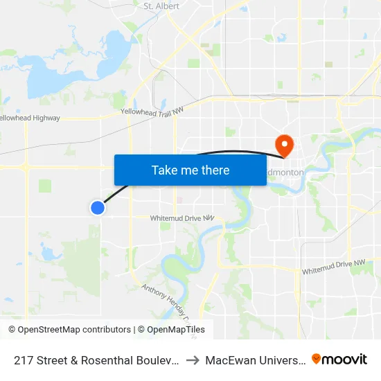217 Street & Rosenthal Boulevard to MacEwan University map