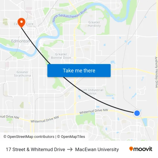 17 Street & Whitemud Drive to MacEwan University map