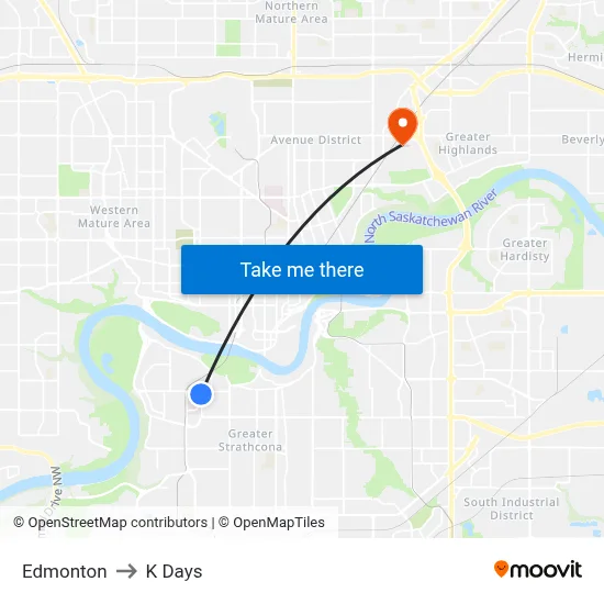 Edmonton to K Days map