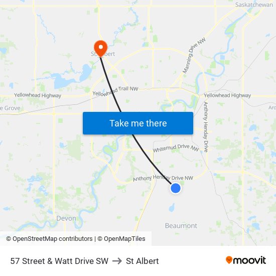 57 Street & Watt Drive SW to St Albert map