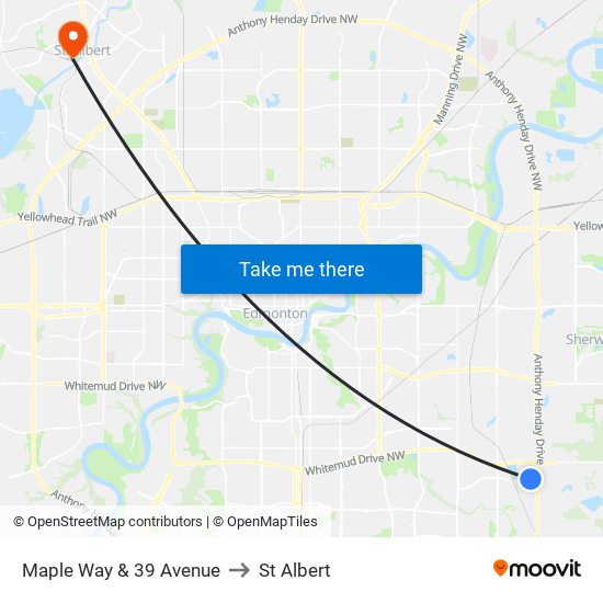 Maple Way & 39 Avenue to St Albert map
