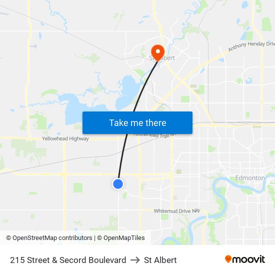 215 Street & Secord Boulevard to St Albert map