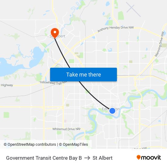 Government Transit Centre Bay B to St Albert map
