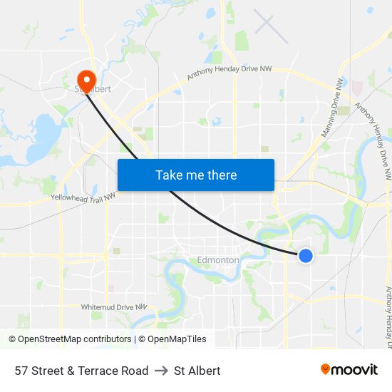 57 Street & Terrace Road to St Albert map