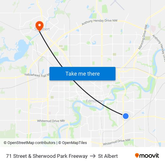 71 Street & Sherwood Park Freeway to St Albert map