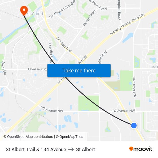 St Albert Trail & 134 Avenue to St Albert map