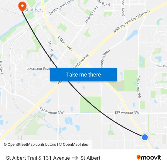 St Albert Trail & 131 Avenue to St Albert map