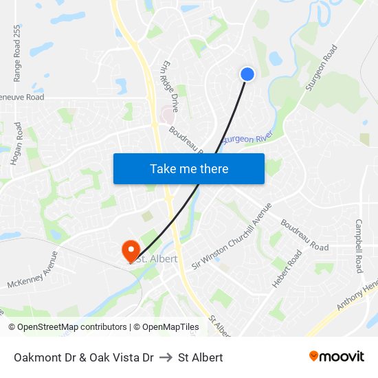 Oakmont Dr & Oak Vista Dr to St Albert map