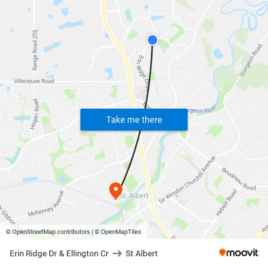 Erin Ridge Dr & Ellington Cr to St Albert map