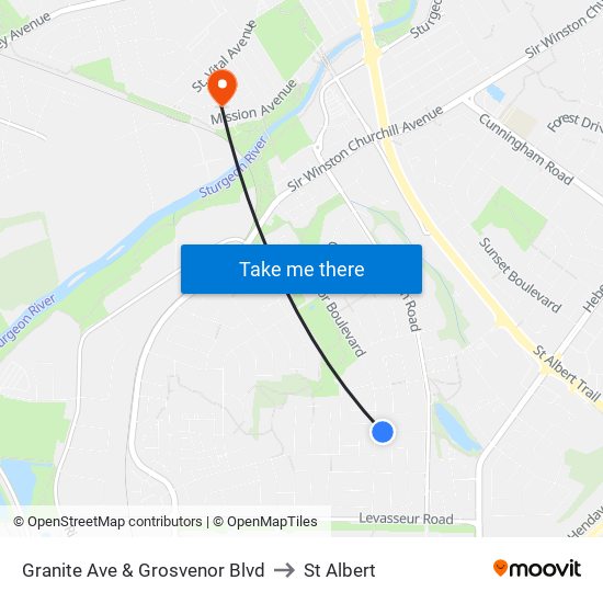 Granite Ave & Grosvenor Blvd to St Albert map