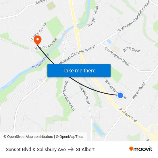 Sunset Blvd & Salisbury Ave to St Albert map
