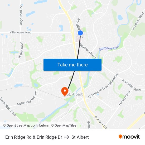 Erin Ridge Rd & Erin Ridge Dr to St Albert map