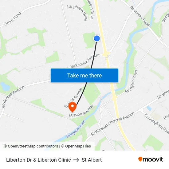Liberton Dr & Liberton Clinic to St Albert map