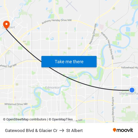 Gatewood Blvd & Glacier Cr to St Albert map