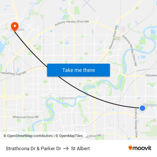 Strathcona Dr & Parker Dr to St Albert map