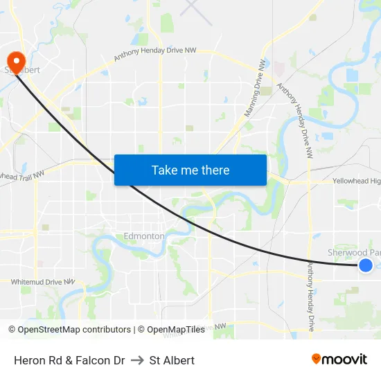 Heron Rd & Falcon Dr to St Albert map
