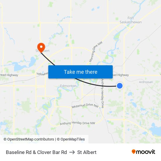 Baseline Rd & Clover Bar Rd to St Albert map