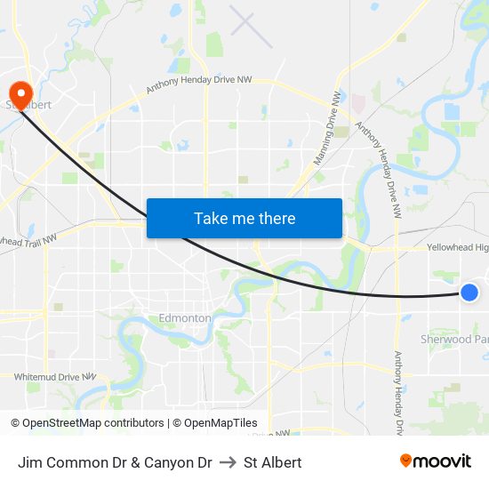 Jim Common Dr & Canyon Dr to St Albert map