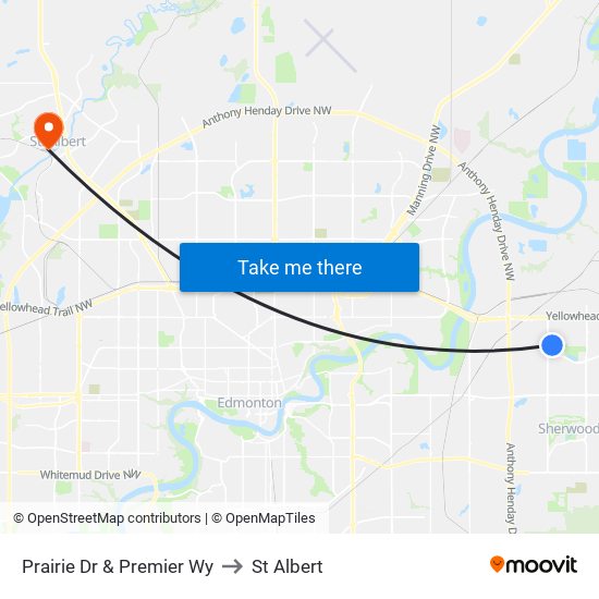 Prairie Dr & Premier Wy to St Albert map