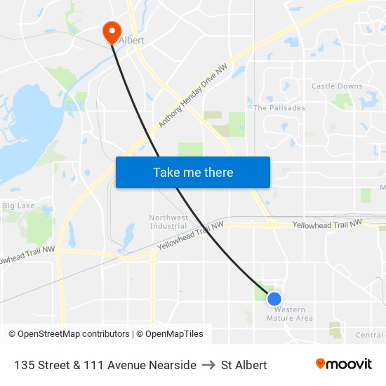 135 Street & 111 Avenue Nearside to St Albert map