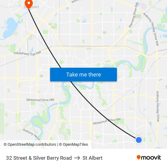 32 Street & Silver Berry Road to St Albert map