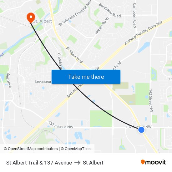 St Albert Trail & 137 Avenue to St Albert map