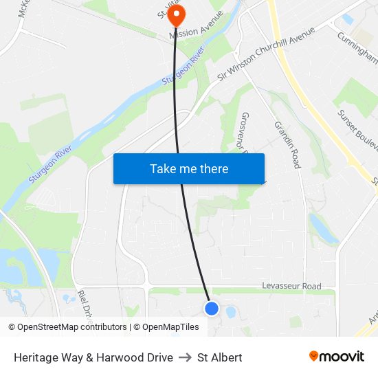 Heritage Way & Harwood Drive to St Albert map