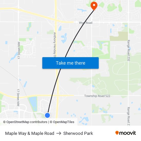 Maple Way & Maple Road to Sherwood Park map