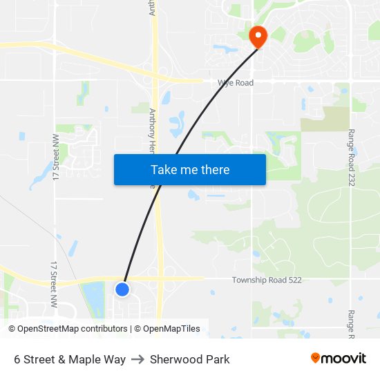 6 Street & Maple Way to Sherwood Park map