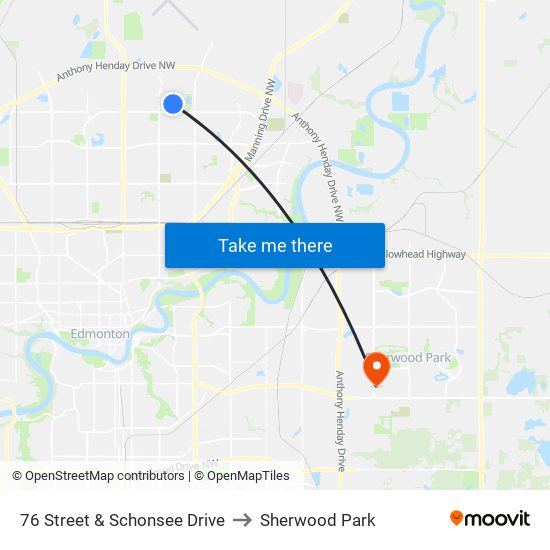 76 Street & Schonsee Drive to Sherwood Park map