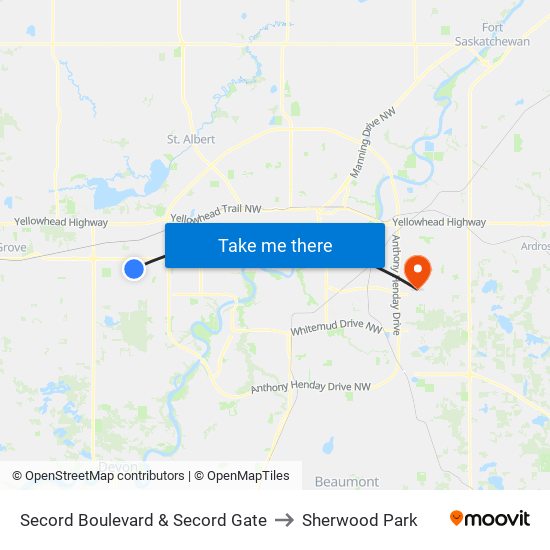 Secord Boulevard & Secord Gate to Sherwood Park map