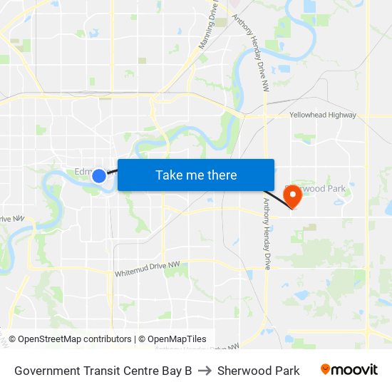 Government Transit Centre Bay B to Sherwood Park map