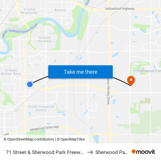 71 Street & Sherwood Park Freeway to Sherwood Park map