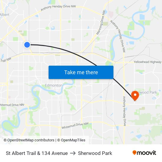 St Albert Trail & 134 Avenue to Sherwood Park map