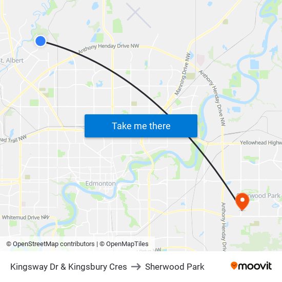 Kingsway Dr & Kingsbury Cres to Sherwood Park map