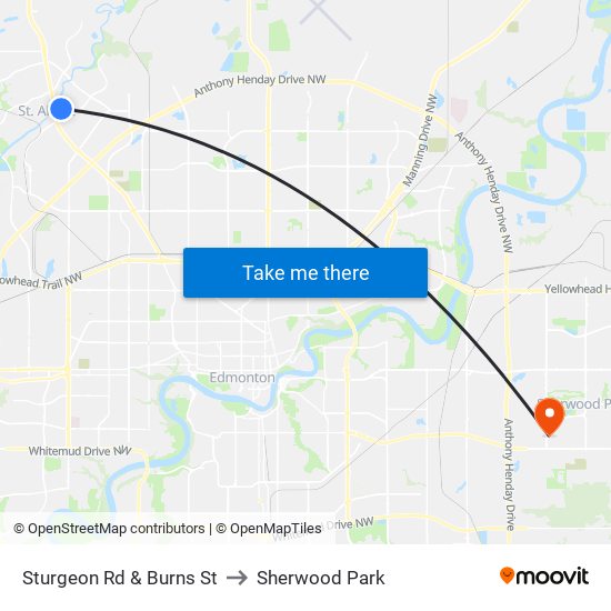 Sturgeon Rd & Burns St to Sherwood Park map