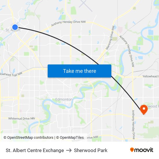 St. Albert Centre Exchange to Sherwood Park map