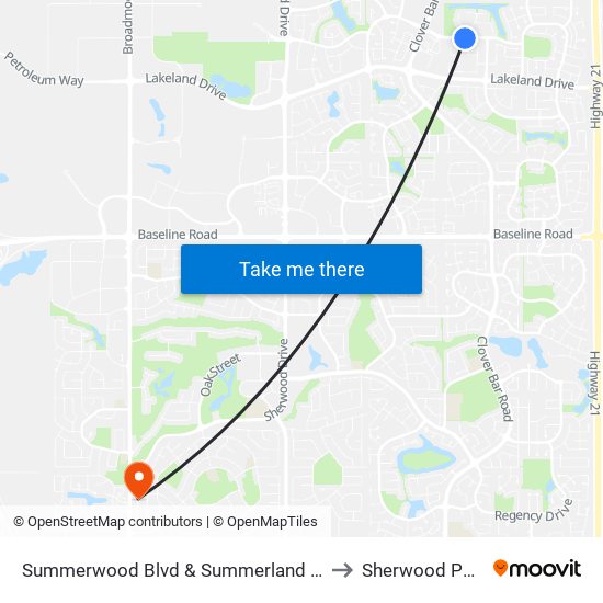 Summerwood Blvd & Summerland Wy to Sherwood Park map