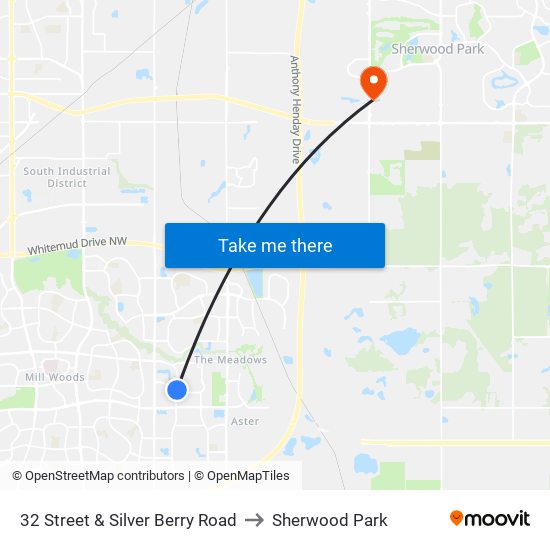 32 Street & Silver Berry Road to Sherwood Park map