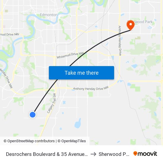 Desrochers Boulevard & 35 Avenue SW to Sherwood Park map