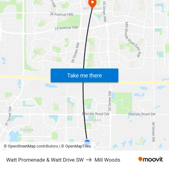 Watt Promenade & Watt Drive SW to Mill Woods map