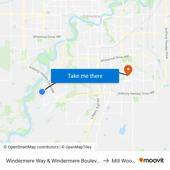 Windermere Way & Windermere Boulevard to Mill Woods map