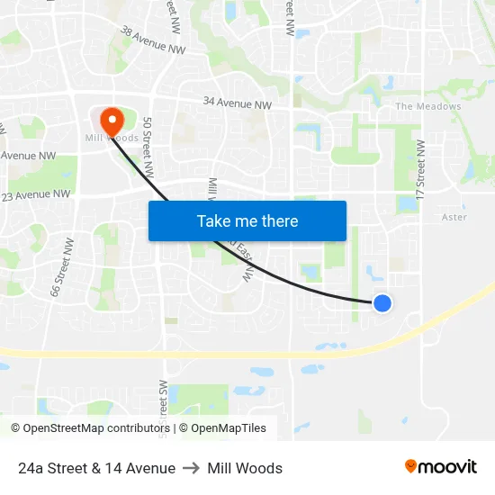 24a Street & 14 Avenue to Mill Woods map