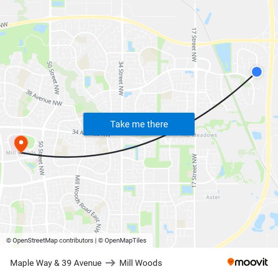 Maple Way & 39 Avenue to Mill Woods map