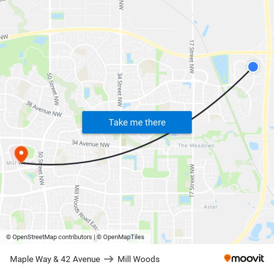 Maple Way & 42 Avenue to Mill Woods map