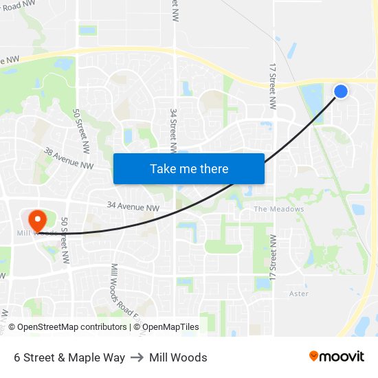 6 Street & Maple Way to Mill Woods map