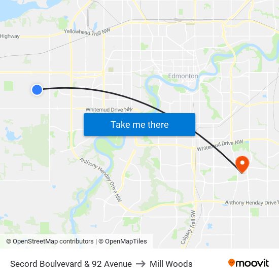 Secord Boulvevard & 92 Avenue to Mill Woods map
